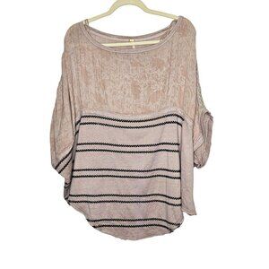 Free People Women's Right Back Dolman Boho Striped Knit‎ Top Sz M Pink & Beige